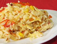 Arroz com Batata Palha, Milho e Pimentão Vermelho (vegana)