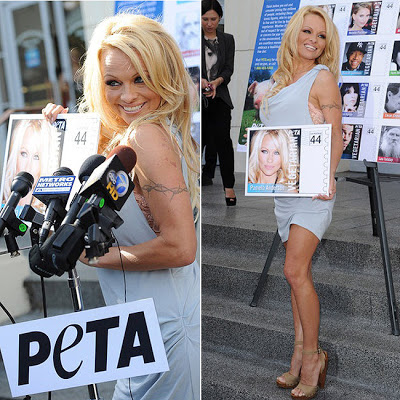 Pamela Anderson no lançamento do selo que leva sua estampa